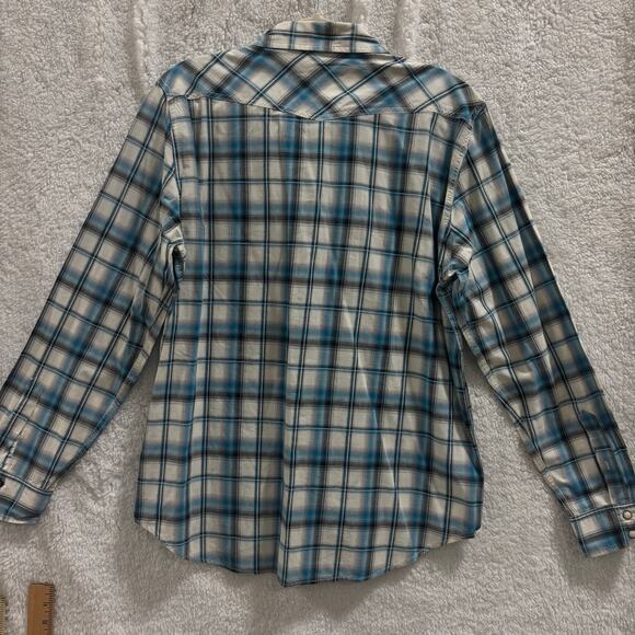 American Eagle Men’s 2 Plaid Western pearl Snap Shirts L Vintage Fit Blue - Picture 3 of 9